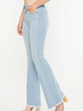 Kancan Annika High Rise Flare Jeans Women Curvy Stretch Denim Raw Hem Hippie 29